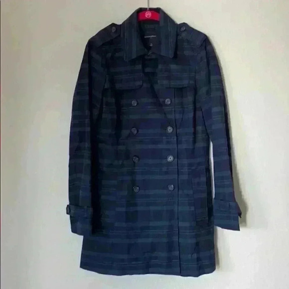 Banana Republic Novelty Plaid Trench Coat Blue Size Small - Picture 2 of 8